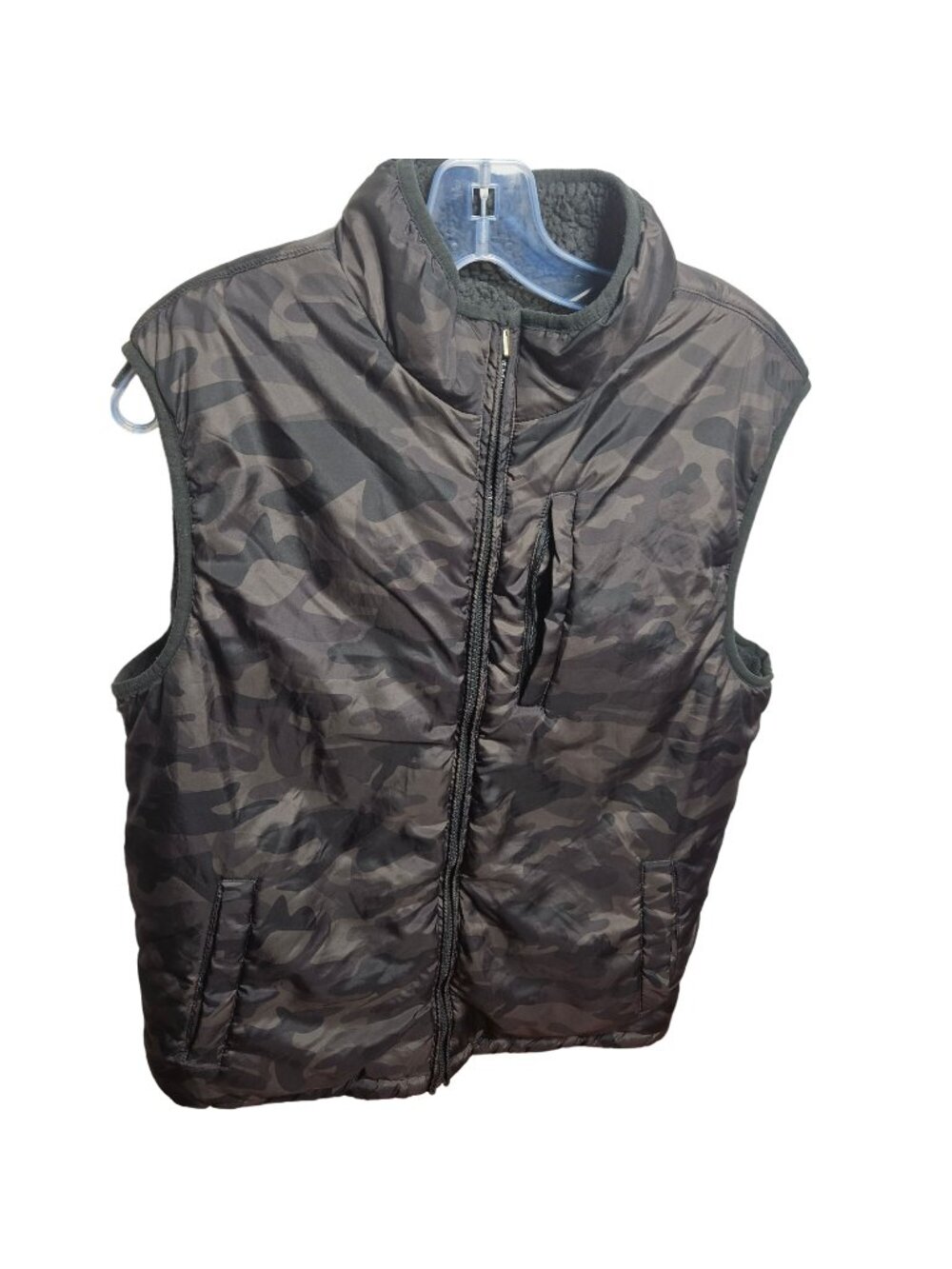 Mens Camouflage Zip-Up Puffer Vest With Fleece Lining & Pockets